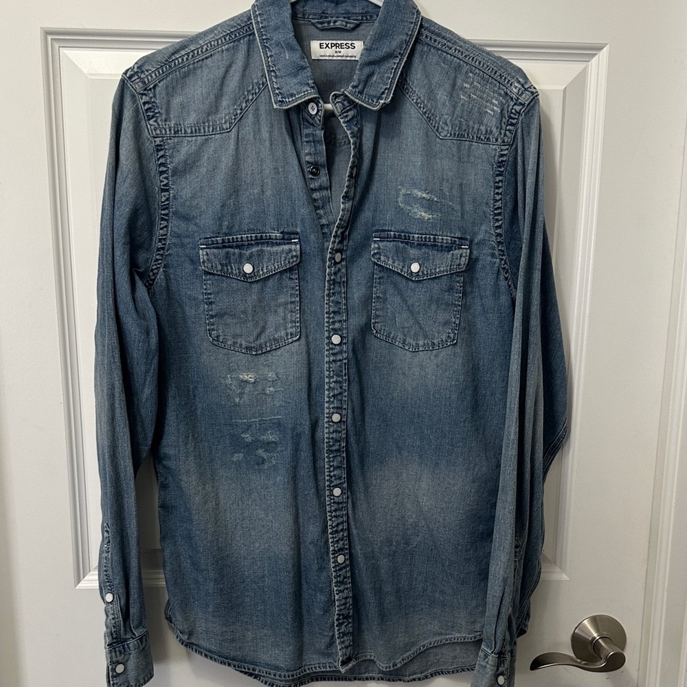 Express Men's Casual Blue Button Down Shirt